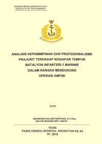 Analisis kepemimpinan dan profesionalisme prajurit terhadap kesiapan tempur Batalyon Infanteri-1 marinir dalam rangka mendukung operasi amfibi