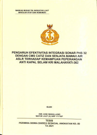 Pengaruh efaktivitas integrasi sonar PHS 32 dengan CMS CATIZ dan senjata bawah air ASLR terhadap kemampuan peperangan anti kapal selam KRI Malahayati-362