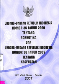 Undang-Undang RI Nomor 35 Tahun 2009 Tentang Narkotika dan UU RI No. 36 Tahun 2009 Tentang Kesehatan